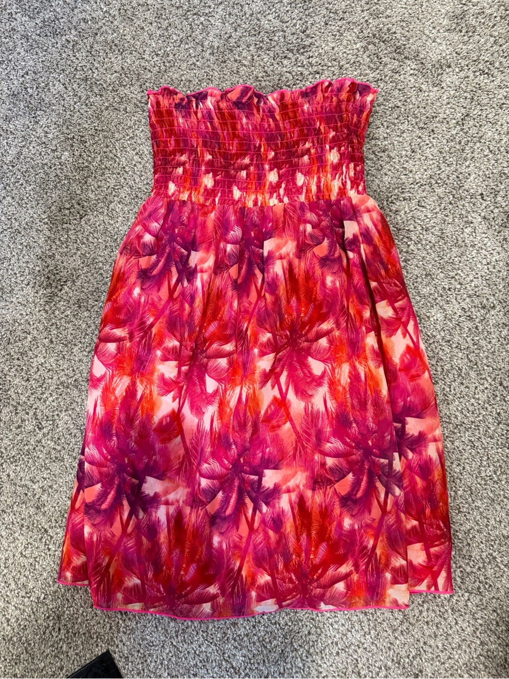 OP Pink Red Orange Tropical Strapless Cover-Up Dress